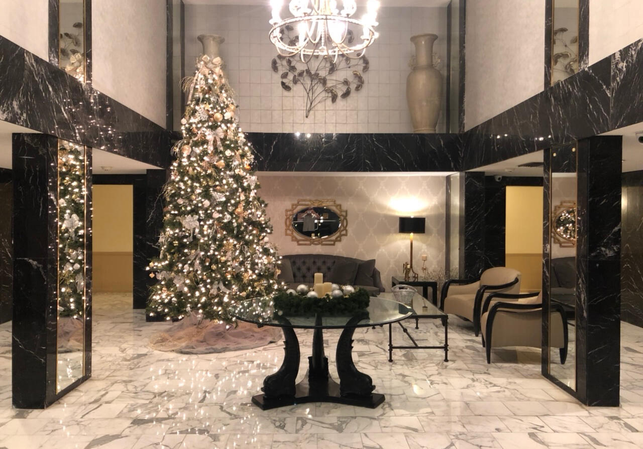 Elegant marble and granite front entry foyer
